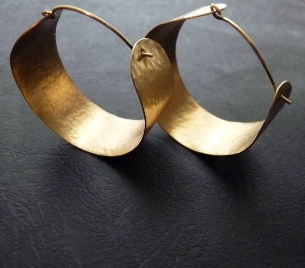 Hammered Wide Brass Hoops