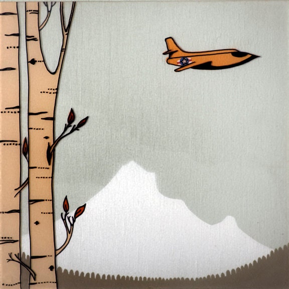 Bell X-1 Over Mt. Hood, 8"x8"- Archival Print of My Original Painting