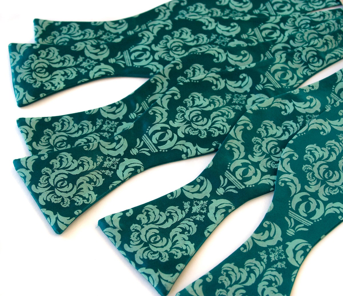 3 wedding bow ties. Custom color silkscreened groomsmen ties, matching design - wedding group discount