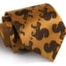 Secret Squirrel tie. Men's necktie. Chocolate brown squirrel & acorn screenprint on mustard, pale gold and more. Microfiber.