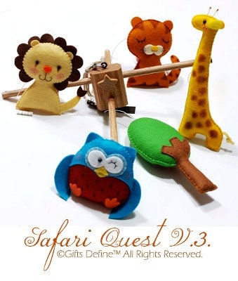 Musical Baby Mobile SAFARI QUEST V3  (artist choice colors)  - Handmade Wool Felt Mobile for the Crib, Kids Playroom or Baby Nursery Decor