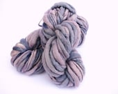 Handspun merino yarn, thick and thin mega bulky, hand dyed Rhapsody knitting crochet wool, Perran Yarns, Lavender Puff lilac purple