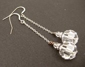 SPLENDID swarovski crystal clear long drop bridal earrings.  Wedding jewelry.  Vintage Style.  Sterling silver chain earrings.