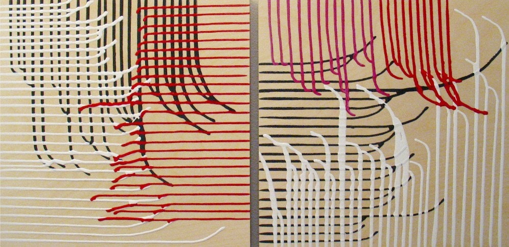Original Paintings Abstract Acrylic Mixed Media Art Diptych by Aisyah Ang Size 20x40 inches