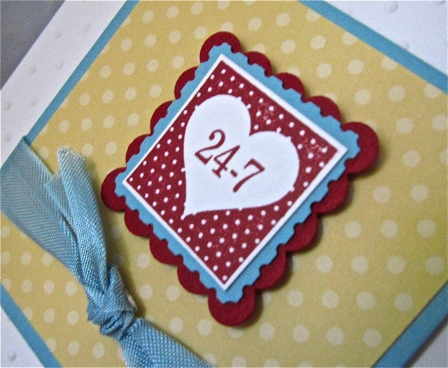 Love card aqua, yellow and red heart handmade embellished stationery greeting card home and living
