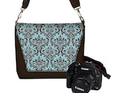 Digital SLR Camera Bag DSLR Camera Bag Purse Womens Camera Bag Case  - DELUXE Madison Damask French Blue