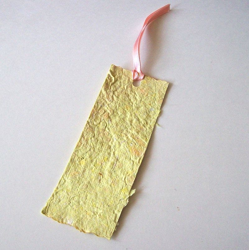 On Etsy Bookmark Handmade Paper Yellow Peach Ribbon