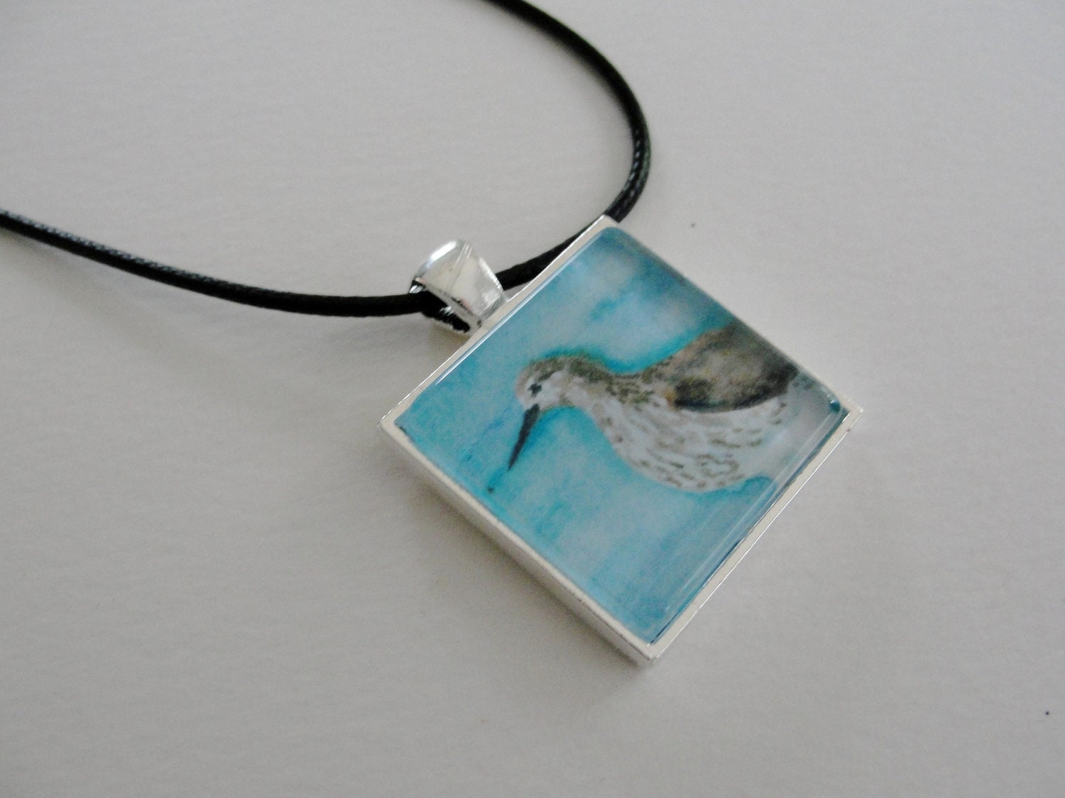 Bird Necklace Bird Jewelry Beach Bird Art Pendant Necklace Shorebird Sandpiper Pendant on Black Cord Bird Jewelry from Original Art