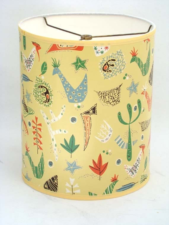 Rooster Lamp Shades on Drum Lamp Shade In Mid Mod Atomic Chicken Rooster 1950 S Vintage