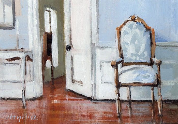 Art Print French Blue Interior 9x12 on 11x14 - Blue Chair by David Lloyd