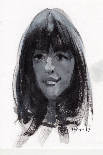 Original Painting Female Figure Acrylic  5x7 - Monochrome Head Study 4 by David Lloyd
