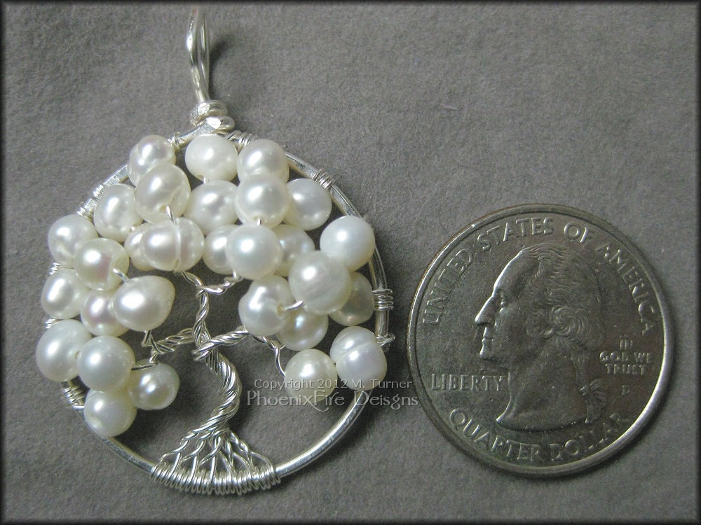 June Tree - Freshwater Pearls In Sterling Silver Tree of Life Pendant (June Birthstone) Wire Wrapped Bridal