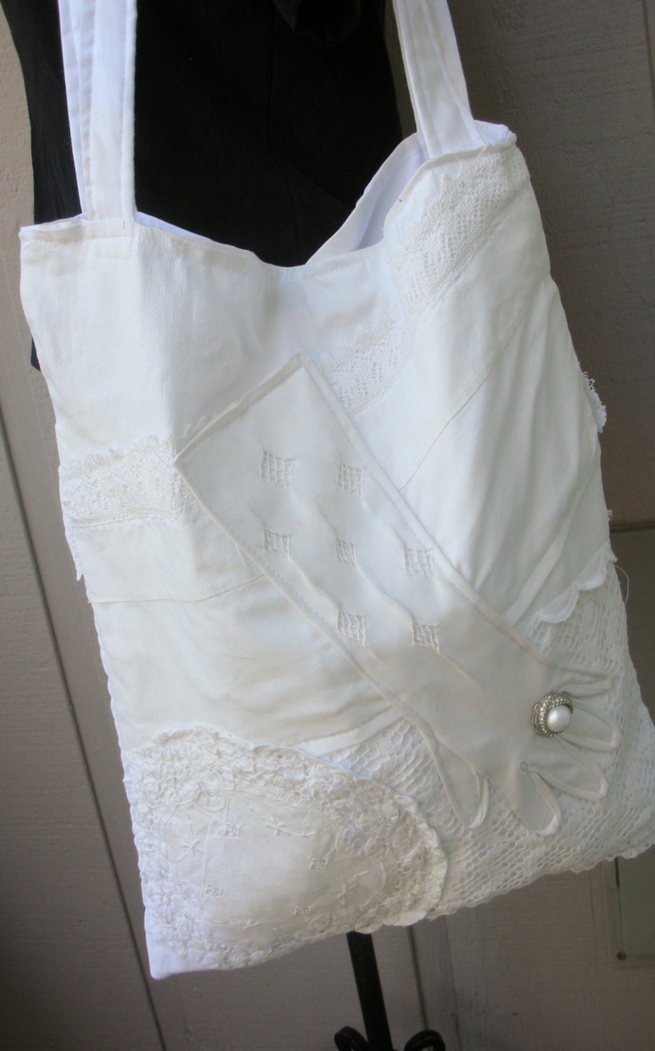 White Lace Tote Bags - Bridesmaids Gifts - White Lace Flea Market Bag - Vintage Inspired Lace Bag - Tote Bag - Shabby Chic White Bag