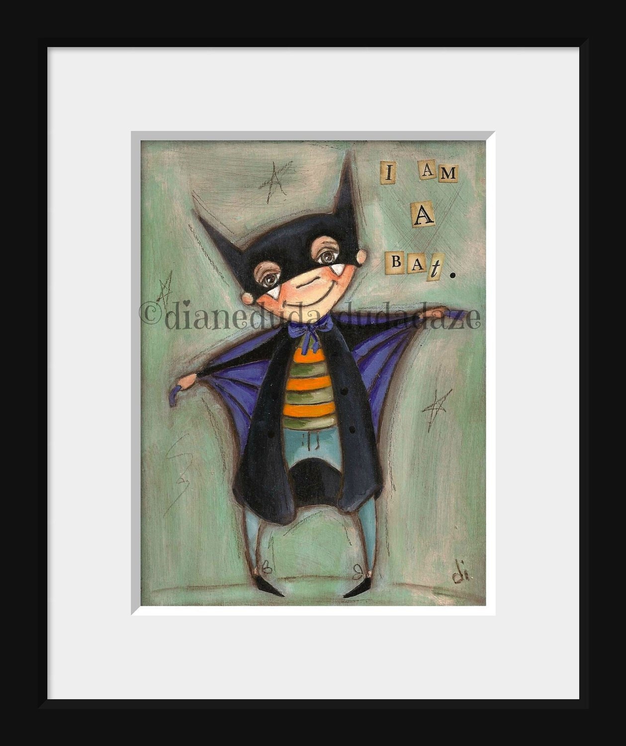 Print of my original mixed media painting -I Am A Bat - Halloween