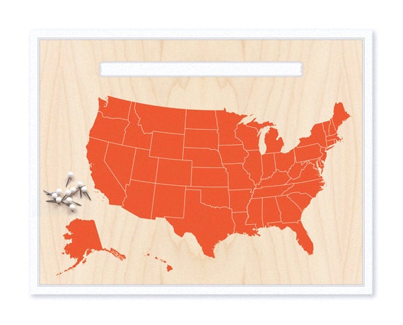 United States Map & Pin Set - Orange - MOUNTED MAP