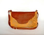 Nina Leather Flap Bag-Gold canvas with Rosetta Print in Rust and Light & Dark Greys
