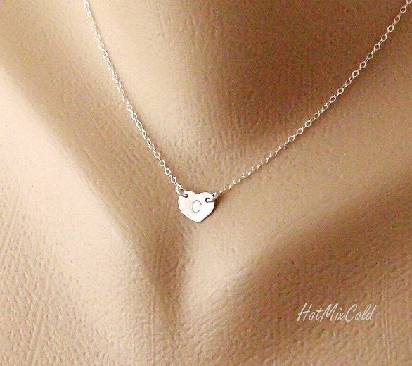 Heart Charm Necklace, Initial Necklace, Sterling silver Jewelry, Child Necklace, Bridesmaid Monogram necklace, Personalized Jewelry