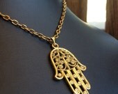 Hamsa and Antiqued Gold Chain Necklace