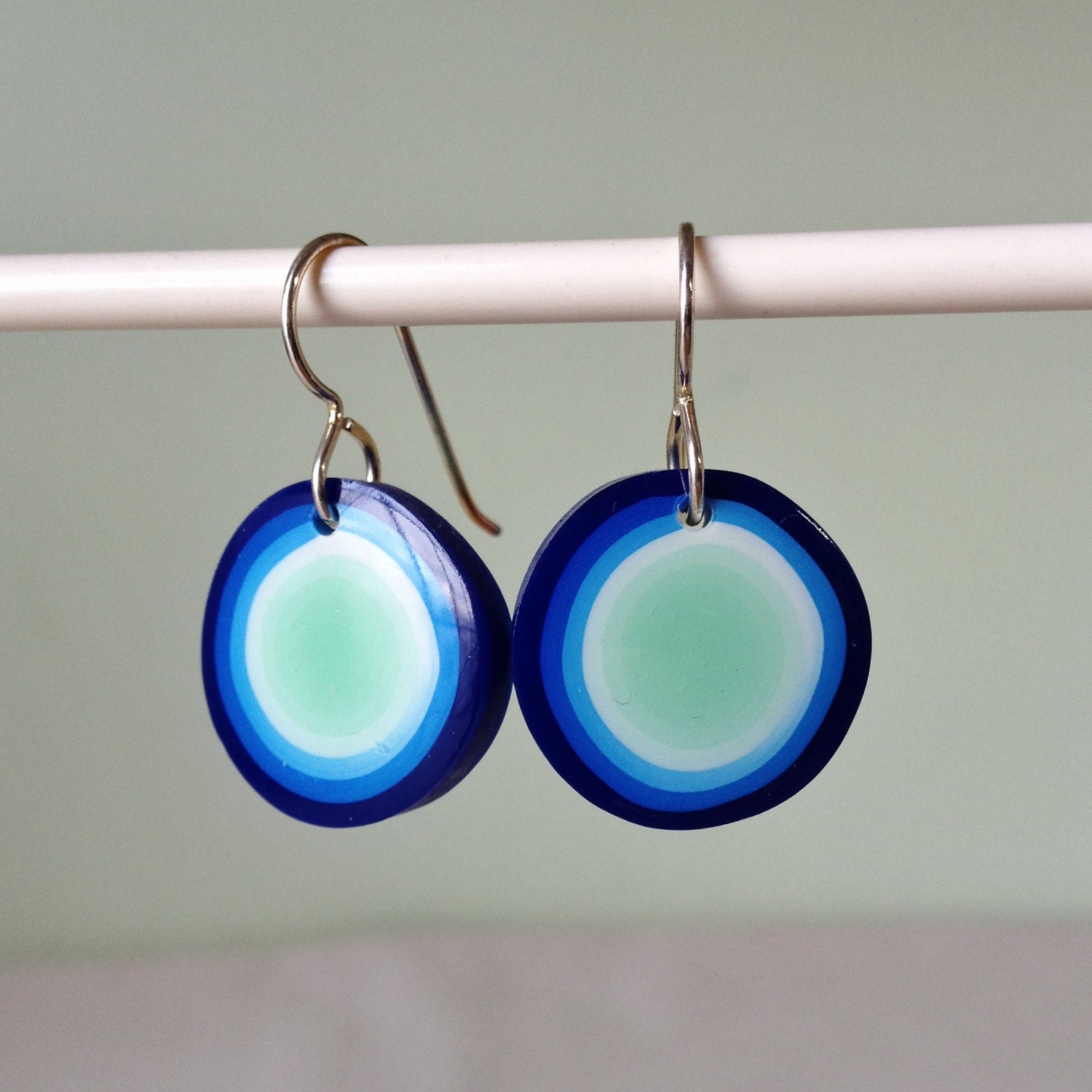 Earrings - Cobalt Mint Circles polymer clay