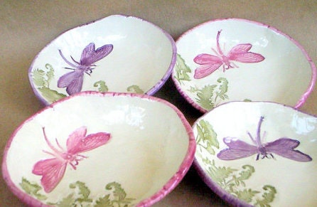Ceramic Prep Bowls Set of FOUR Dragonfly style