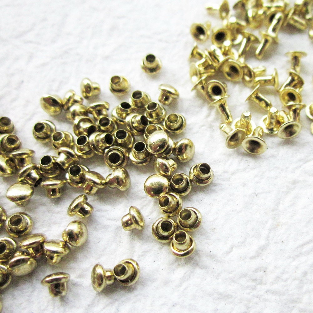 100 set of 2 mm Metal round rivet rapid Studs - Gold
