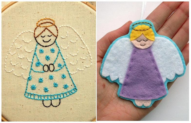 DIY Angel Embroidery Pattern & Felt Angel Ornaments Tutorial, PDF set