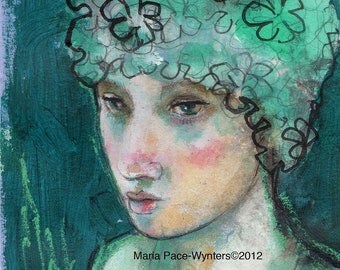 The Swimming Cap- Original mixed media painting by Maria Pace-Wynters