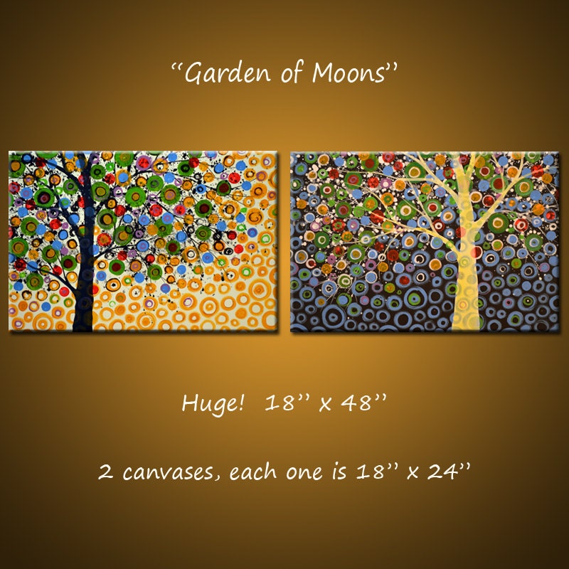 Original Large Abstract Painting Modern Contemporary Trees ... 18 x 48 ... Garden of Moons, by Amy Giacomelli