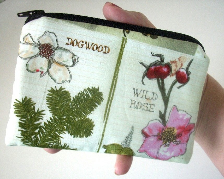 SALE Little Zipper pouch  Padded Zippered Coin Purse Gadget Case  Eco Friendly  NEW Natures Wildflowers