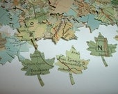 100 MAPLE LEAVES - Vintage Atlas Map Punches - Lovely Travel Theme Table Scatters