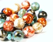 RESERVED Coral & Turquoise Mixed Shell Necklace - Coral Red, Teal, Green, Orange Mosaic Resin Shell with Magnesite