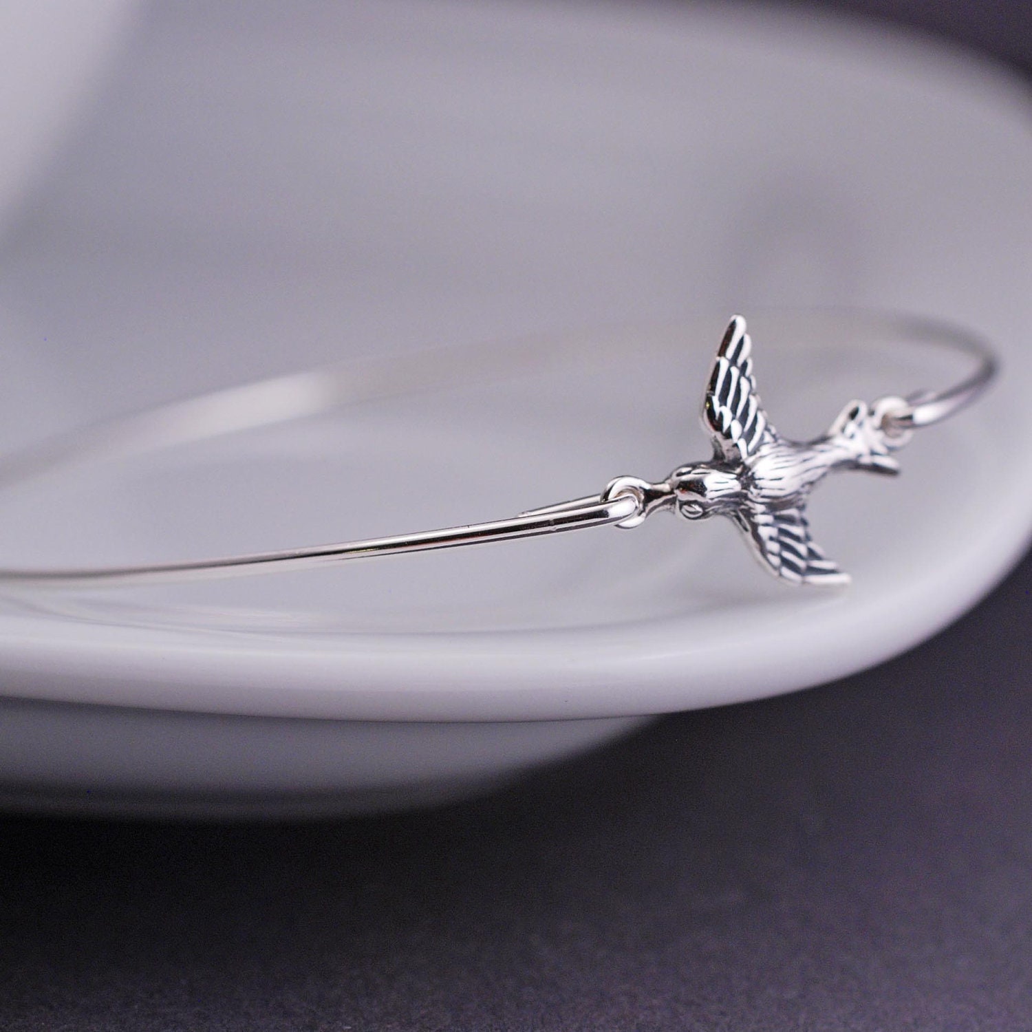 Silver Bird Bracelet, Flying Bird Jewelry, Bird Bangle Bracelet, Nature