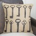 Keys - Burlap Pillow - Feed Sack Chic - Burlap Pillow with Skeleton Key Design