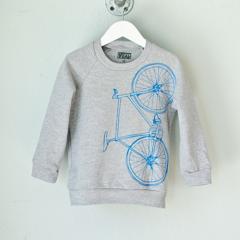 SALE - Toddler bicycle sweatshirt - neon blue fixie bike on athletic gray raglan - 6T