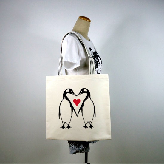 Penguins Love Canvas Tote Bag