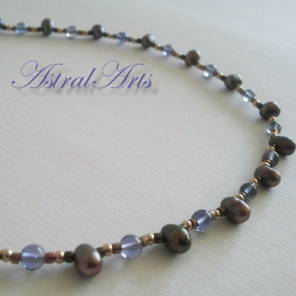 AstralArts- Iolite, Pearls,& Gold Choker Necklace