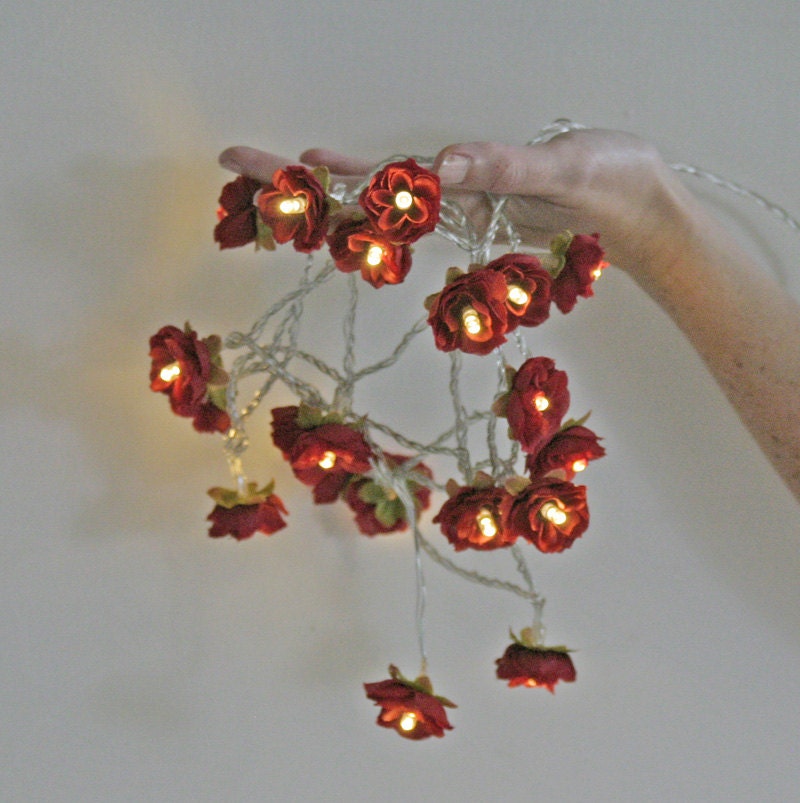 Longer Wild Roses Fairy Lights in Deep Red