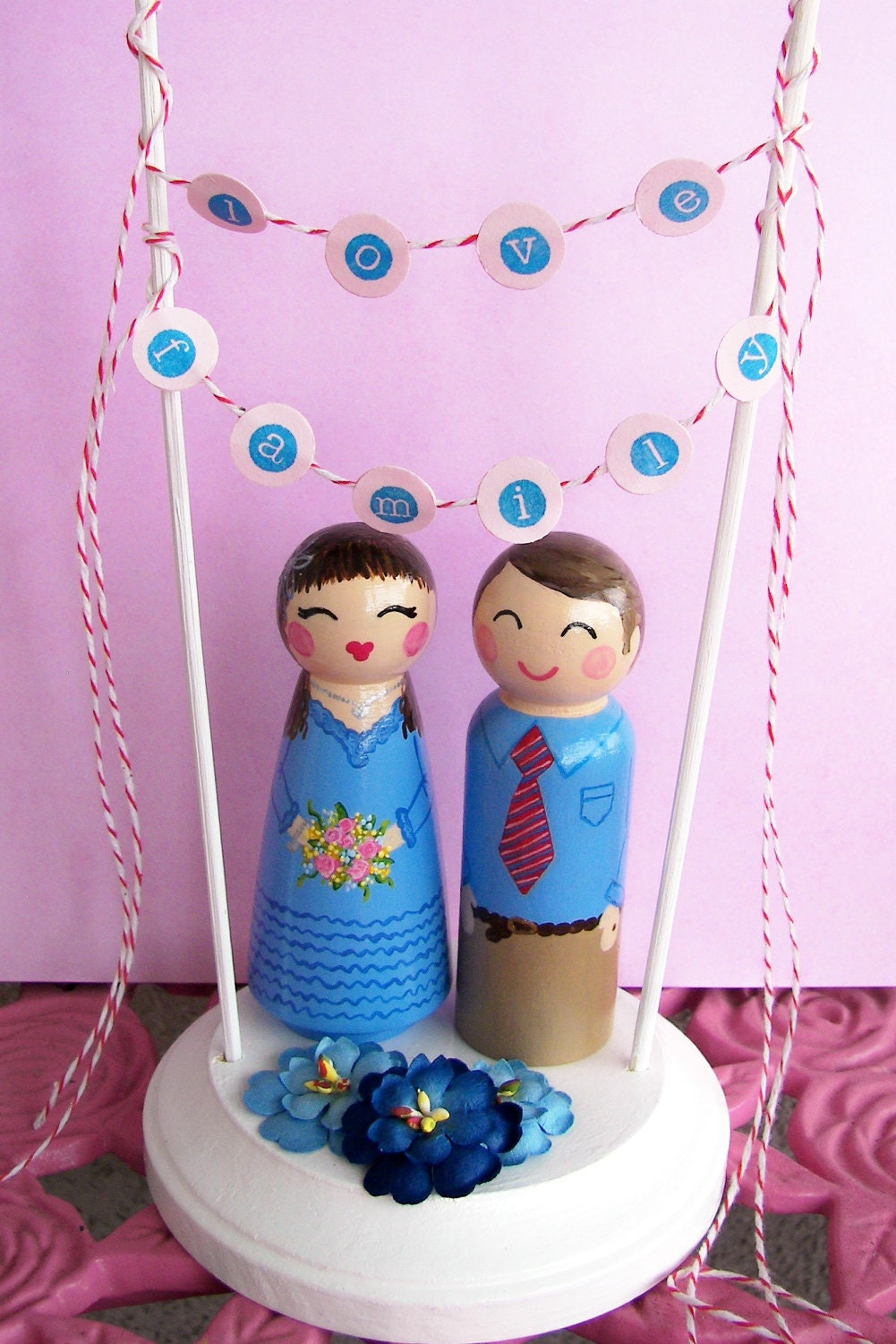 Hand Painted Love Boxes Custom Anniversary Cake Toppers Stand and Bunting to match