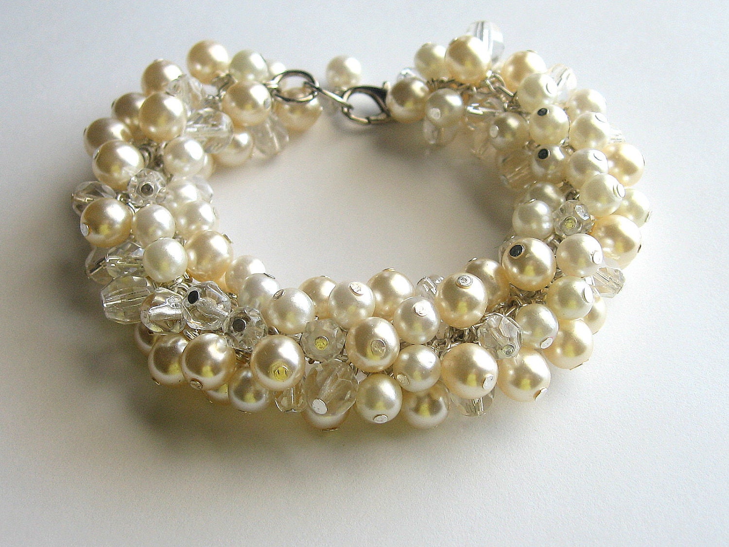 Pearl Cluster Bracelet, Bridal, Vintage Champagne Pearls, Wedding Jewelry