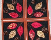 Coaster Set of 4 Fall Leaves Fiber Art Surface Design