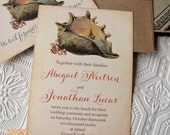 Vintage Destination Wedding Invitation- Seashell and Sailboat