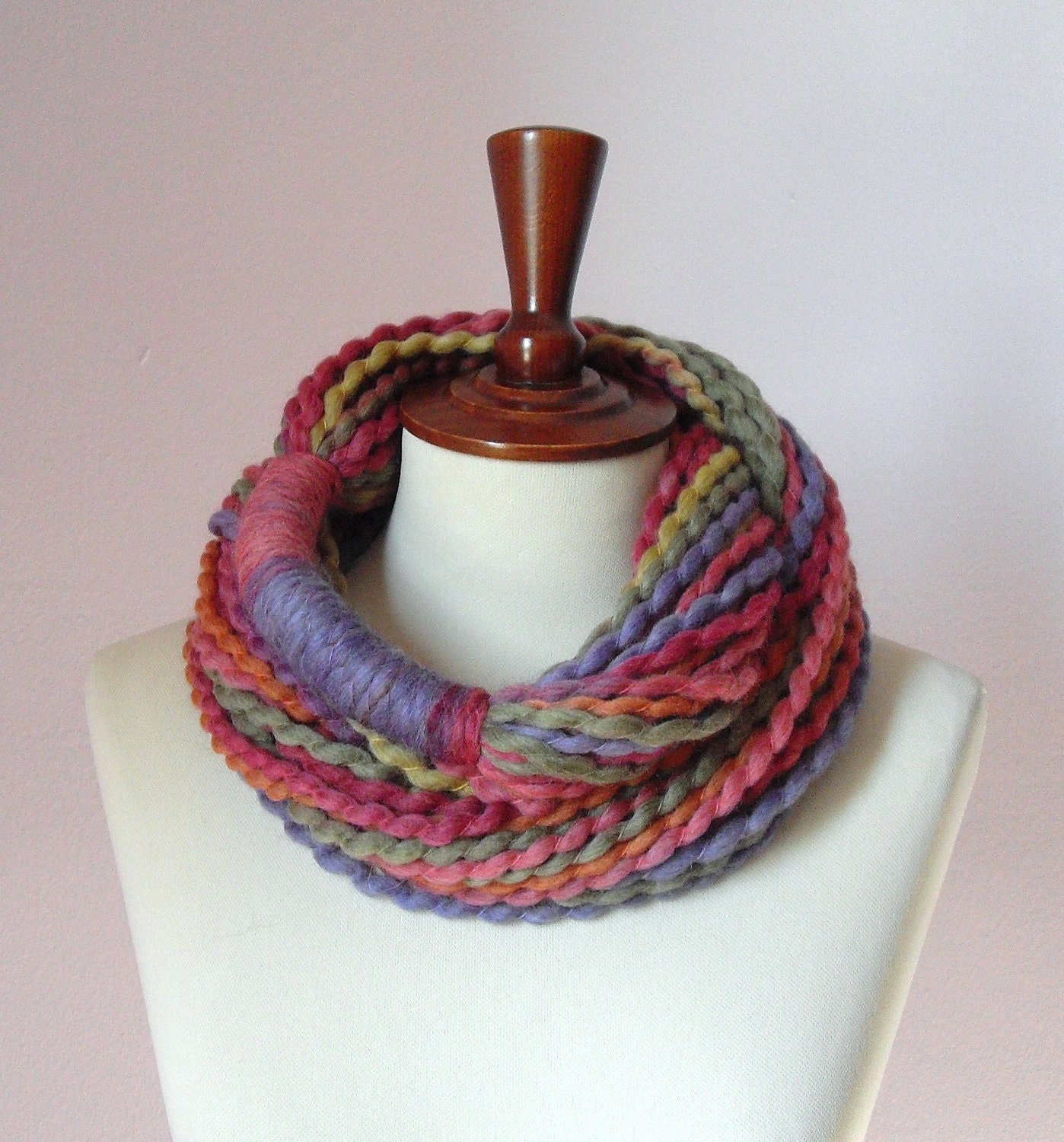 Infinity Scarf Green Pink Green Blue Orange - Chunky - Accessories - Pastel Colors - MINI LOOP SCARF