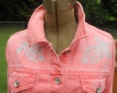 Pastel Peach Denim Jacket Peach Orange Stencil XL Jacket