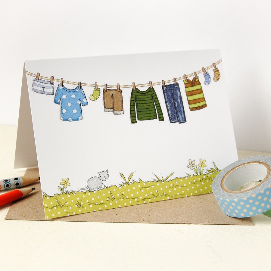 Little Boy's Washing Line Card - Single Card (Blank)