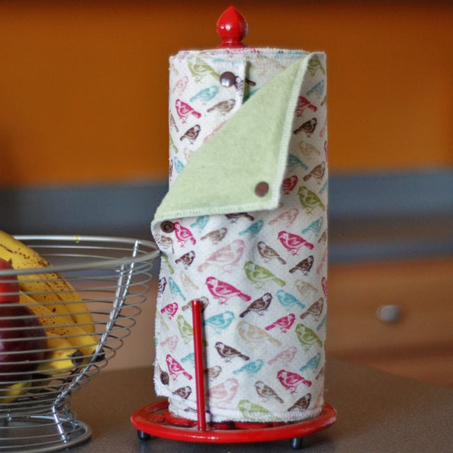 READY-TO-SHIP - Snapping Paper Towel Set - Reusable, Eco-Friendly - Aviary - Cotton and Terry Cloth