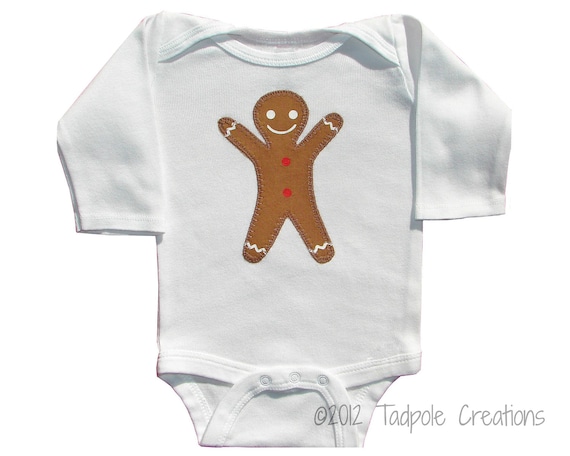 Gingerbread Man Baby Bodysuit - Newborn - 0 to 6 Months, 6 Months, 12 Months, 18 Months Sizes - LONG SLEEVE