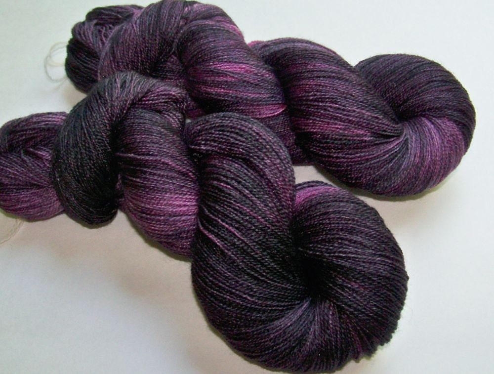 SPRING SALE 30 Percent Off -- Hand Painted BFL and Silk Lace Weight -- Wild BlackBerry -- Batch B (100g-875yds)