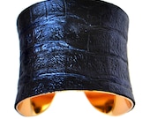 Deep Navy Blue Metallic Alligator Leather Cuff  - by UNEARTHED