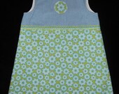 Girls Size 5 Chambray and Green Floral Jumper Dress