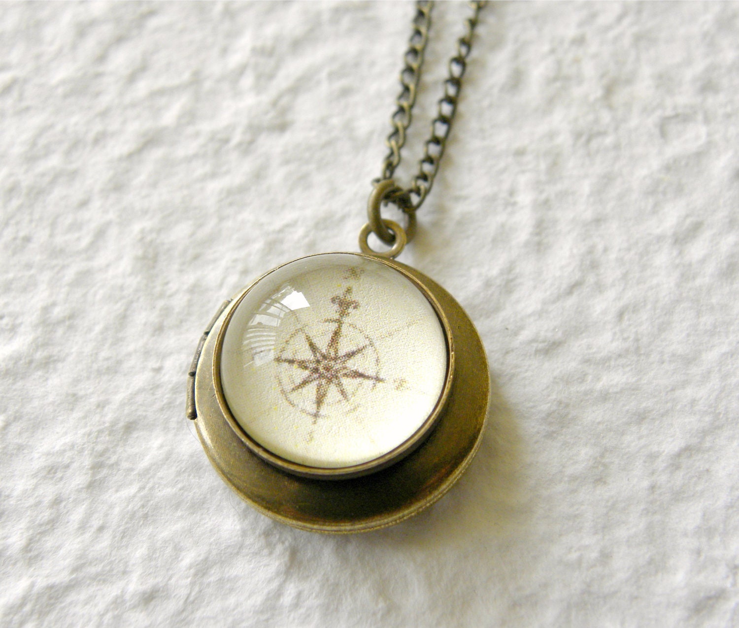 Antique Compass BRASS Locket Necklace - Pick your design